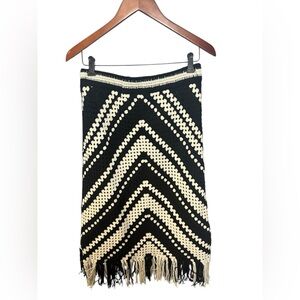 Ultra Pink Black Cream Crochet Fringe Chevron Pencil Skirt M